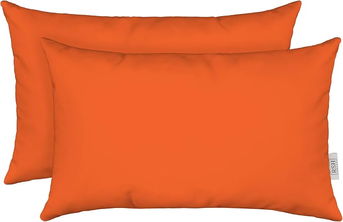 RSH Décor - Sunbrella Jumbo Lumbar Throw Pillows – Set of 2 | 26" x 16" | Indoor Outdoor Use – Patio, Lounge, Adirondack, Deck | Water & Fade-Resistant | Includes Down-Alternative Inserts | Melon