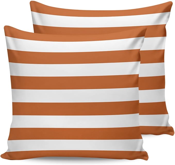 JasmineM Outdoor Pillow Covers 18x18 Waterproof Polyester Throw Pillow Covers, Orange White Stripes Decorative Pillowcases Garden Cushion Case for Patio Couch Sofa Decoration Set of 2, Geometric