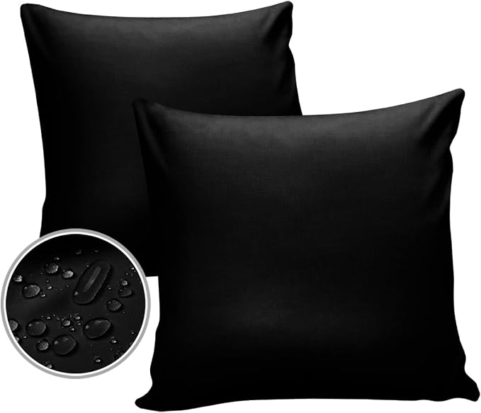 Outdoor Waterproof Pillow Covers for Patio Furniture Black Decorative Throw Pillow Cover Solid Color Pillowcases Set of 2 Cushion Case for Sofa Couch Chair Home Decor 24x24 inch x 2pcs