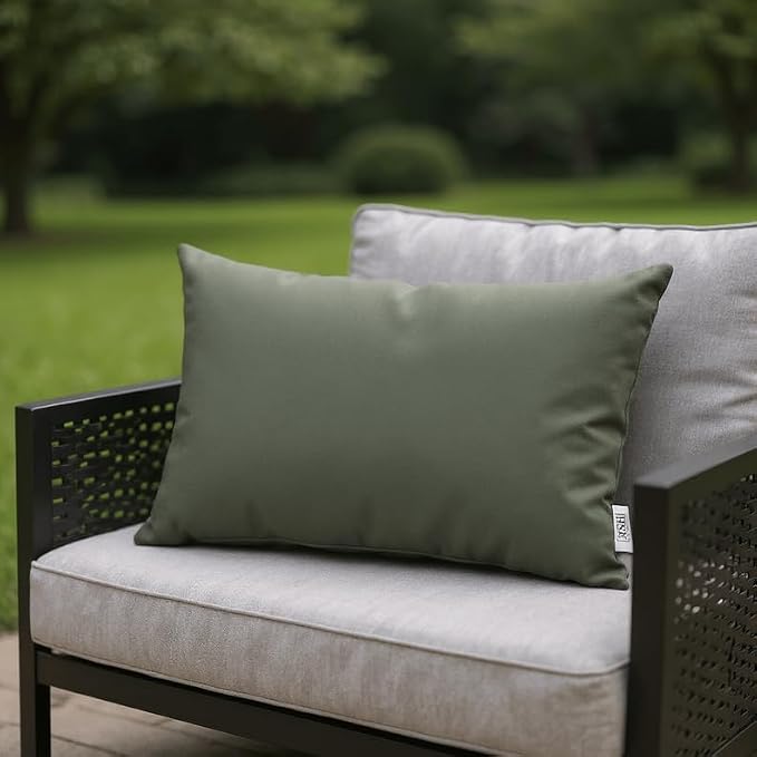 RSH DECOR Sunbrella 20" x 12" Lumbar Throw Pillows Set of 2 | Water and Fade-Resistant Performance Fabric | Outdoor Pillow Covers with Down-Alternative Inserts | Made in USA (Cast Ivy Green)