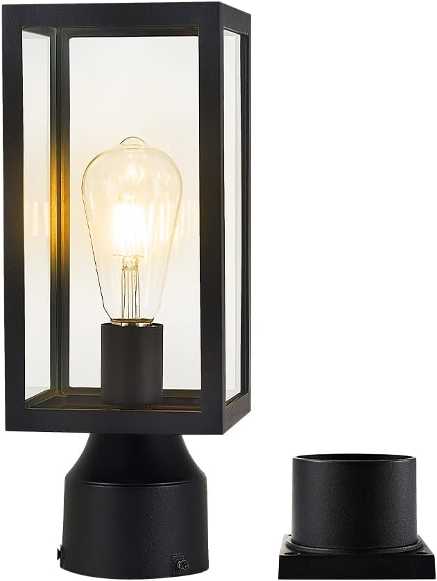 Windben Outdoor Post Light, Waterproof, 13.8in, Matte Black | Cast Aluminum Anti-Rust, Tempered Glass Panels, Comes with Pier Mount Base, For Garden, Yard, Driveway