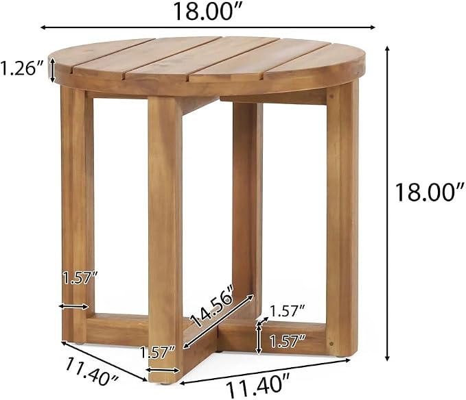 Merax Acacia Outdoor Wood Round Accent Side Table, Cross Base Design with Slat Detailing, Weather-Resistant, Teak