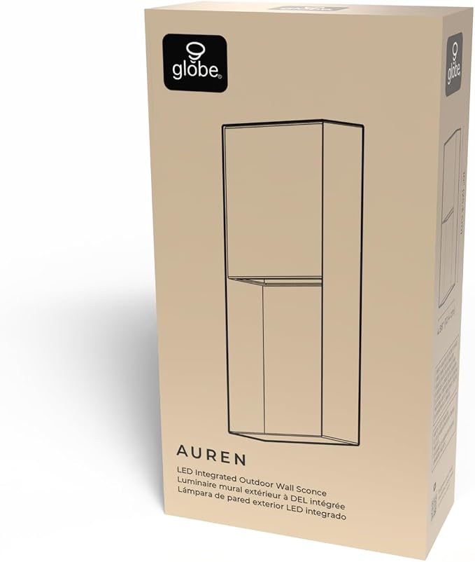 Globe Electric 7.5W LED Integrated Matte Black Outdoor Wall Sconce | Matte Black, 7.5W, 400 Lumens, 2700K Warm White, Dimmable, 80 CRI