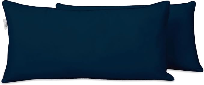 Indoor/Outdoor Polyester Fabric Lumbar Pillow Cover, All-Weather Waterproof Rectangular Cushion Case for Patio Furniture, 12 x 20 Set of 2 - Blue
