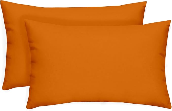 RSH DECOR: Lumbar Throw Pillows Set of 2 | 20" x 12" | All-Weather Spun Fabric | Water and Fade-Resistant | Outdoor Support Pillows for Patio Furniture | Orange