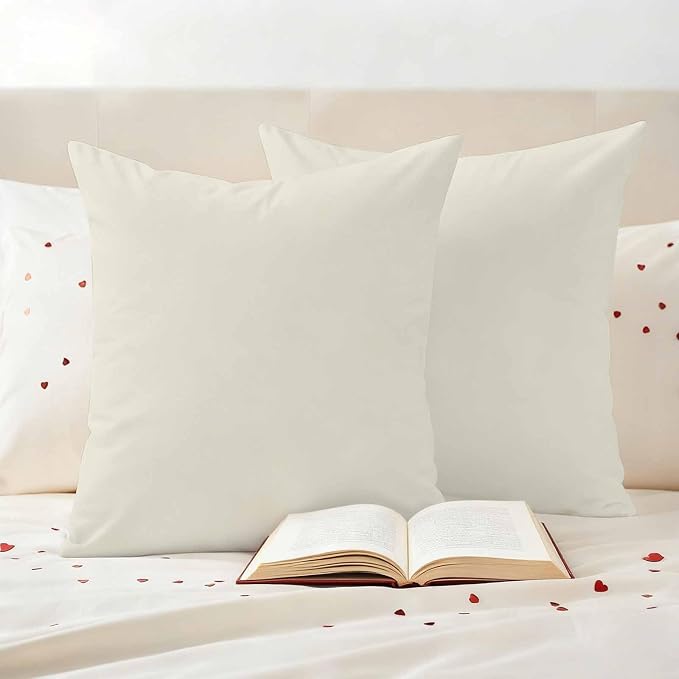 Outdoor Pillow Covers 16 x 16 Inches, Cream Solid Color Waterproof Throw Pillow Cover Set of 2, Aesthetics Contemporary Luxury Decorative Square Cushion Covers for Patio/Couch/Garden