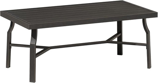 Outdoor Coffee Table, Never-Rust Aluminum Patio Coffee Table, Rectangle Outside Garden Table with Slatted Tabletop, All-Weather Outdoor Patio Furniture Table for Backyard, Porch, Dark Bronze