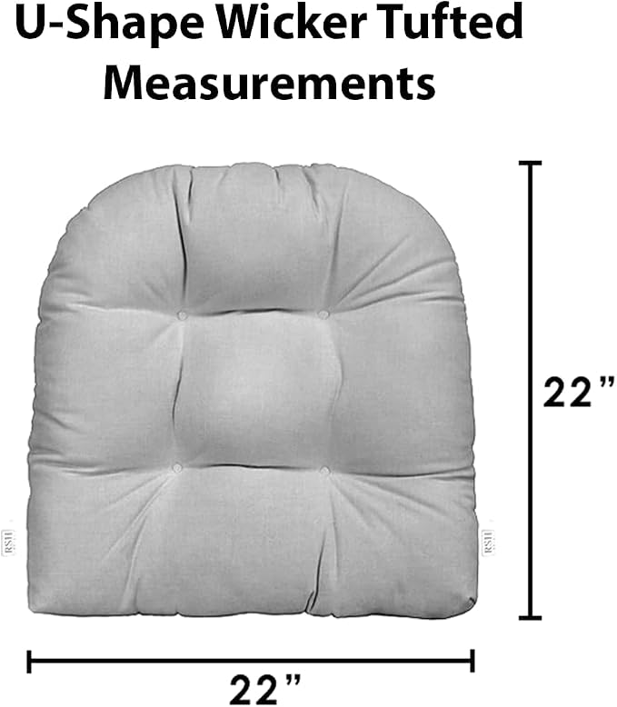 RSH DECOR Sunbrella Tufted Wicker U-Shape Cushions Set of 2 | 22” x 22” | Outdoor Seat Cushions for Patio Furniture| Crafted with Sunbrella Performance Fabric | Made in USA (Cast Sand Tan)