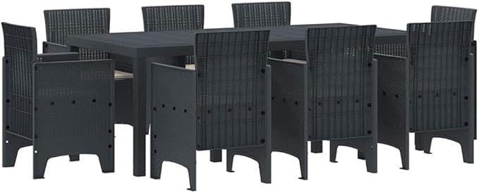 BOWERY HILL Contemporary Poly Rattan Garden Dining Set, Anthracite Finish, 8-Seater, Foam Cushioned Seats, Durable Weather Resistant Outdoor Patio Furniture for Alfresco Dining