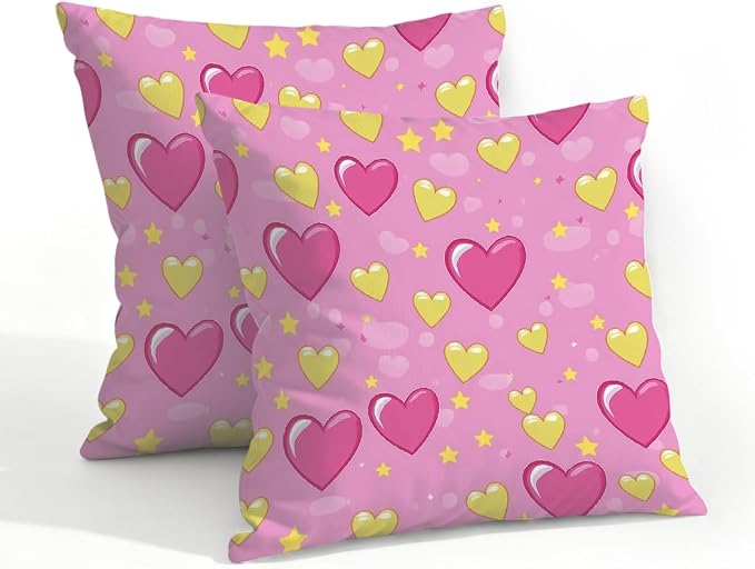 20x20 Inch Outdoor Pillow Covers Set of 2 Waterproof Throw Pillow Covers Decorative Couch Cushion Covers Pink Hearts Yellow Star Square Pillowcases Protectors for Patio Garden Sofa