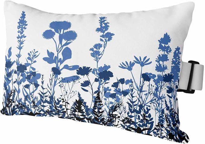 Outdoor Lumbar Cushions with Inserts, Classic Navy Blue Gradient Black Flower Silhouette Waterproof Fluffy Fade Body Pillows, Patio Furniture Pillow for Home Balcony Garden Decor 12x20IN