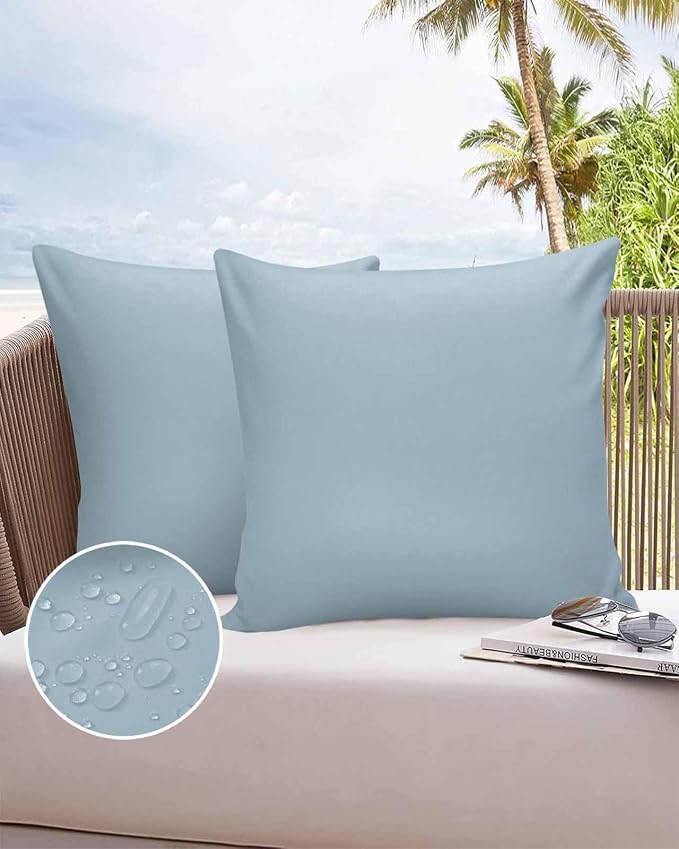 Outdoor Waterproof Throw Pillow Covers Set of 2 Winter Sky Blue Pillowcases 16x16 Inches Solid Color Patio Decorative Pillows Cushion Case Patio Pillows for Couch Bed Chair Garden