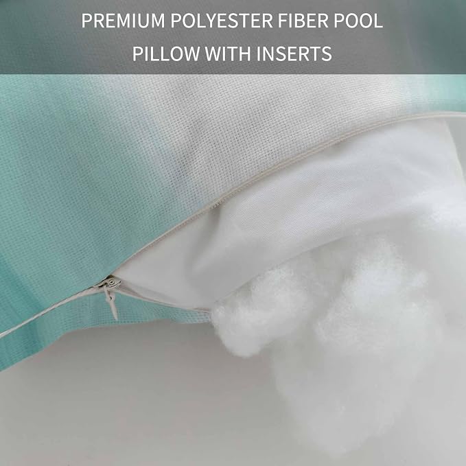 Outdoor Lumbar Pillow Set of 1, Turquoise Ombre Waterproof Beach Headrest Pillow with Inserts, Modern Abstract Art Striped Gradient Recliner Throw Pillows for Patio Furniture, 12 x 20