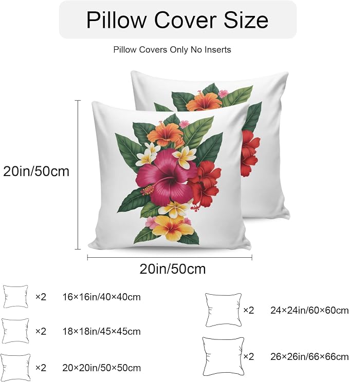 Pink Red Yellow Hibiscus Outdoor Pillow Covers 24x24 Inch Throw Pillow Covers Set of 2 Waterproof Decorative Pillow Cases Farmhouse Tropical Floral Cushion Covers for Patio Furniture Garden Couch Sofa