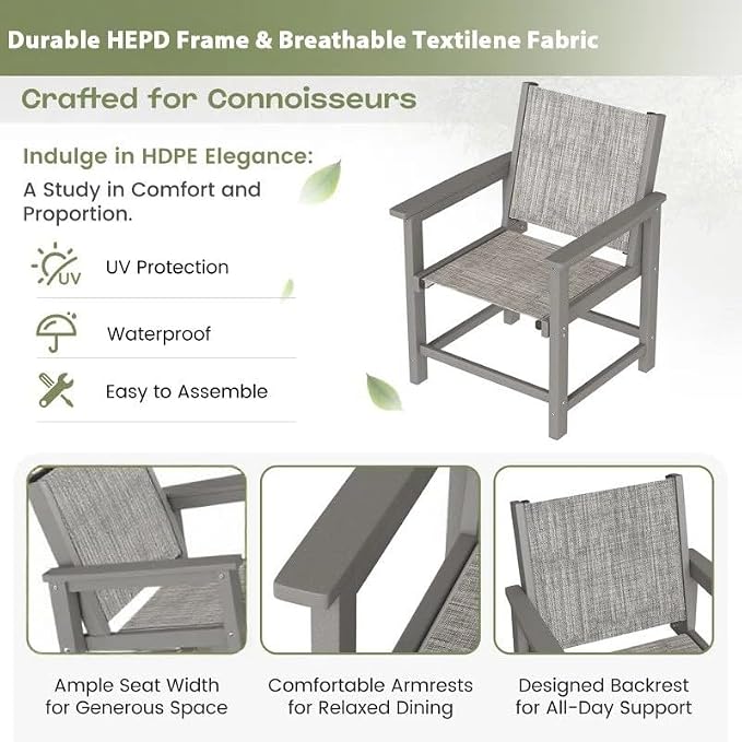 UDPATIO HDPE Outdoor Dining Chair, Heavy Duty Extra-Wide Patio Chairs with 360 lb Load Capacity, Easy to Assembly, All-Weather Seating for Porch, Pool, Garden, Backyard