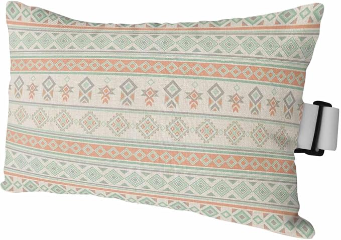 Outdoor Lumbar Pillow Set of 1, Green Orange Boho Striped Waterproof Beach Headrest Pillow with Inserts, Southwestern Ethnic Tribe Vintage Recliner Throw Pillows for Patio Furniture, 12 x 20
