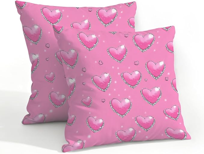 20x20 Inch Outdoor Pillow Covers Set of 2 Waterproof Throw Pillow Covers Decorative Couch Cushion Covers Pink Hearts with_ Diamonds Square Pillowcases Protectors for Patio Garden Sofa