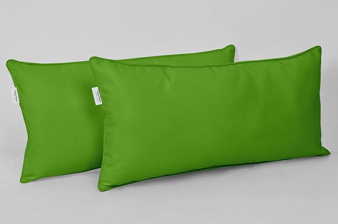 Indoor/Outdoor Polyester Fabric Lumbar Pillow Cover, All-Weather Waterproof Rectangular Cushion Case for Patio Furniture, 12 x 24 Set of 2 -Green