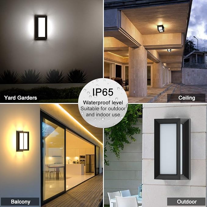 Outdoor Wall Lights,2Packs Exterior Light Fixture,LED Wall Sconce 3-Color-Changeable Wall Mounted Lamps,Matte Black Porch&Patio Light Outdoor,IP65 Waterproof for Hallway Stairs Gardens