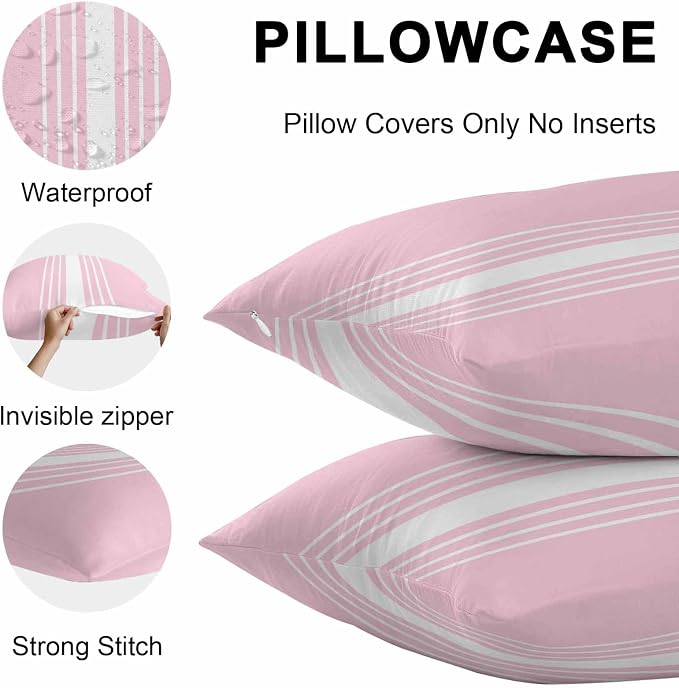 Pink White Stripe Outdoor Pillow Covers 26x26 Inch Throw Pillow Covers Set of 2 Waterproof Decorative Pillow Cases Modern Rustic Vertical Striped Cushion Covers for Patio Furniture Garden Couch Sofa