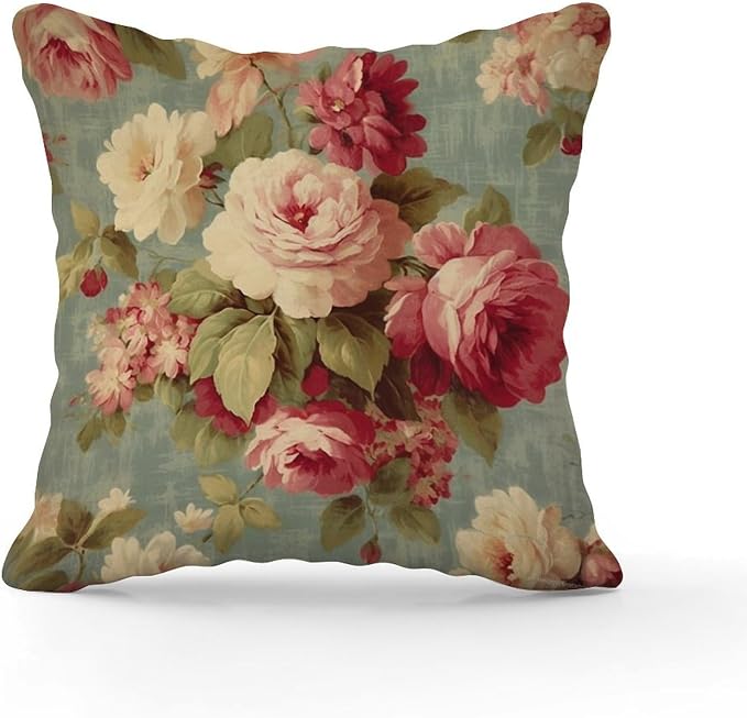 Cushion Cases Watercolor Pink Roses Pillowcase Classic Romantic Aqua Flower Pillow Cover Accent Square Couch Sofa Cushion Covers for Couch Sofa Patio 18x18 in