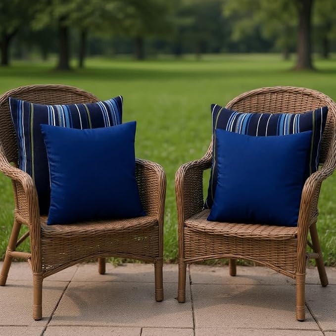 RSH DECOR: Sunbrella Square Throw Pillows Set of 4 | 20" x 20" | Water and Fade-Resistant Performance Fabric | Outdoor Pillow Covers with Down-Alternative Inserts | Made in USA (Canvas True Blue)