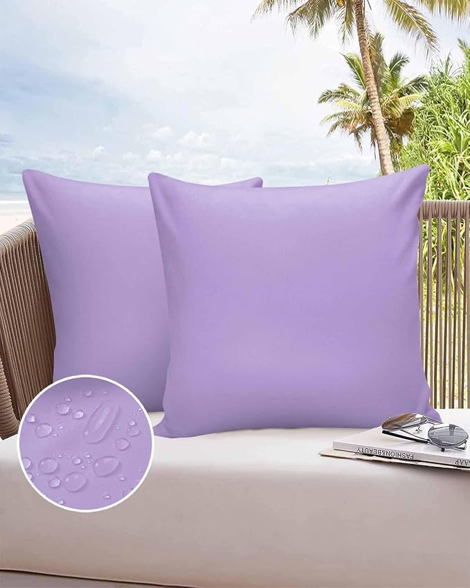 Outdoor Waterproof Throw Pillow Covers Set of 2 Lavender Purple Pillowcases 16x16 Inches Simple Style Patio Decorative Pillows Cushion Case Patio Pillows for Couch Bed Chair Garden