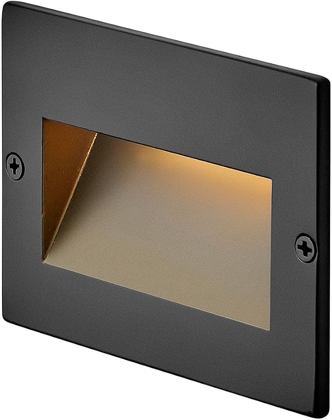 Hinkley Taper 12V Integrated LED Horizontal Step Light, Satin Black Finish | Recess Mount, Deck Light, Low Voltage, Landscape, Etched Glass, ADA, Outdoor, Aluminum, Wiring Kit Included, Easy Install