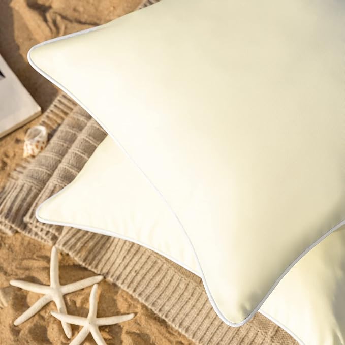 Phantoscope Pack of 2 Outdoor Waterproof Solid Throw Decorative Pillow Cover Decorative Square Outdoor Pillows Cushion Case Patio Pillows for Couch Tent,Cream Cheese 12x20 inches 30x50 cm