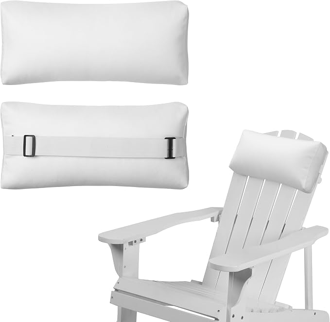 Chaise Lounge Head Pillow, 2 Pack Outdoor Patio Pillows with Adjustable Strap, Lounge Head Resting Pillow for Recliner Beach Pool Lounger Office Chair，Water Resistant White