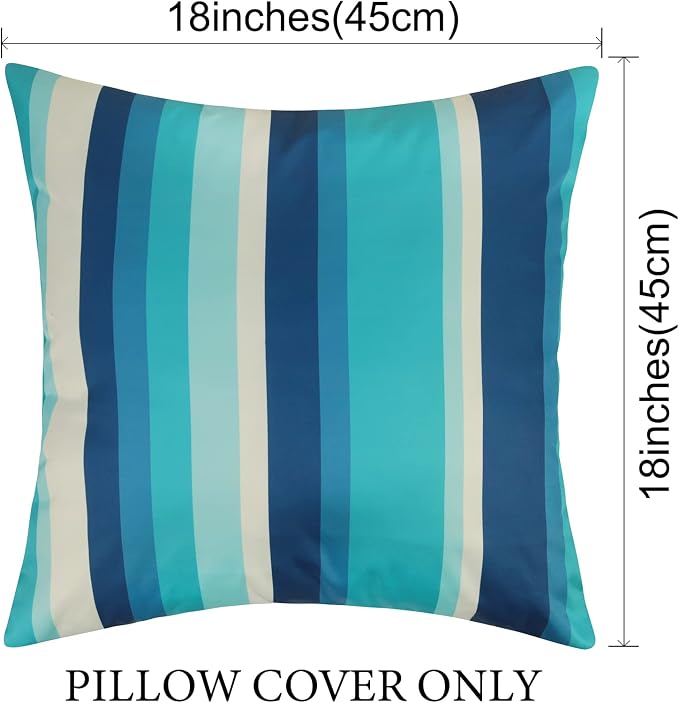 Pyonic Outdoor Waterproof Throw Pillow Covers 18x18 Dark Blue Pillow Covers Decorative Lines Striped Cushion Cases Set of 2 for Patio Furniture Tent Garden,Color Stripe