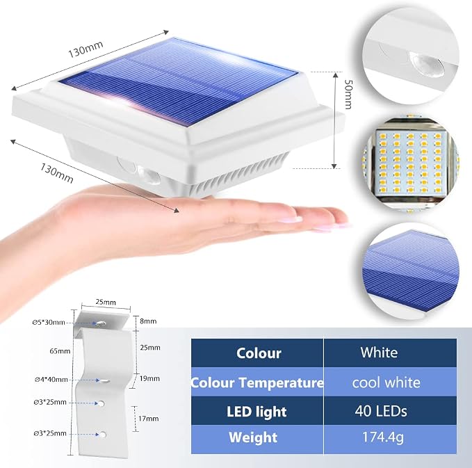 Gutter Lights,40 LED Solar Patio Decor Lights, Deck Lights Outdoor Waterproof Fence Lights for Wall Backyard Porch, Patio, Pool,Step Stairs, Yard, Garden, Pathway (6Pack_White,Warm White Light)