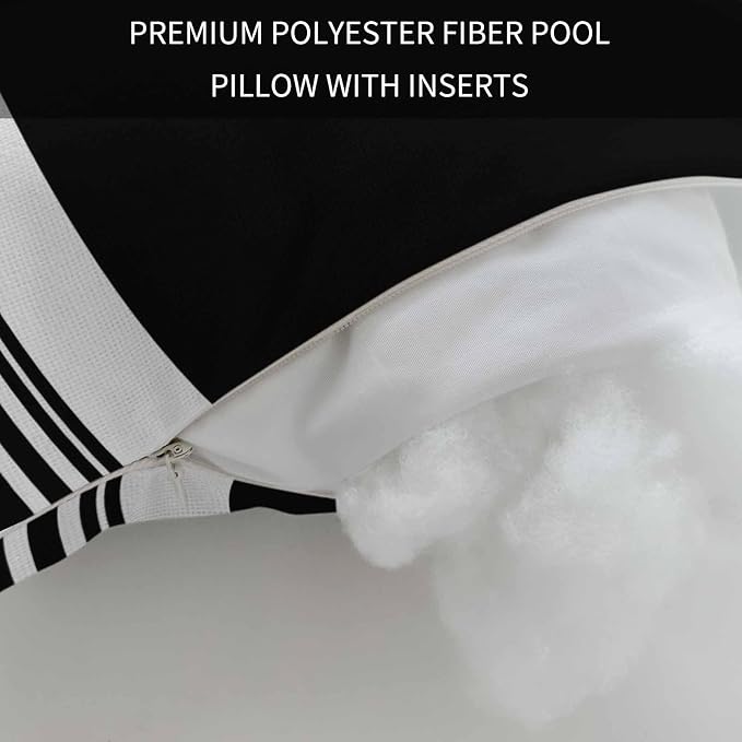 Outdoor Lumbar Pillow Set of 1, Farmhouse Black Waterproof Beach Headrest Pillow with Inserts, Aesthetic Modern Line Striped Recliner Throw Pillows for Patio Furniture, 11 x 16