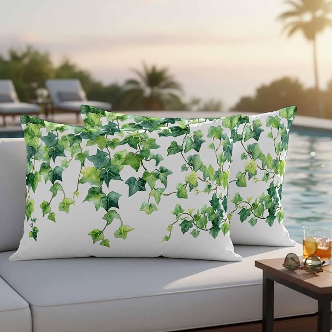 Outdoor Pillow Covers Set of 2, Green Leaf Vine Decorative Throw Pillow Covers 20X12IN, Country Leave Throw Pillows Protector Cushion Case for Patio,Couch,Sofa,Garden