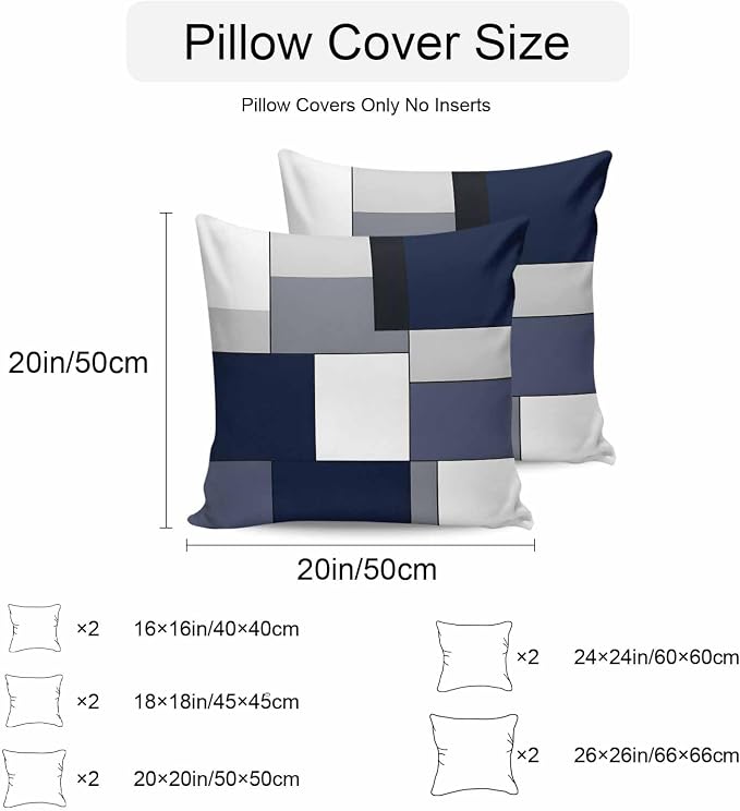 Modern Blue White Grey Plaid Outdoor Pillow Covers 20x20in Pack of 2 Waterproof Pillowcase Abstract Geometric Checkered Decorative Throw Cushion Case for Patio Couch Sofa