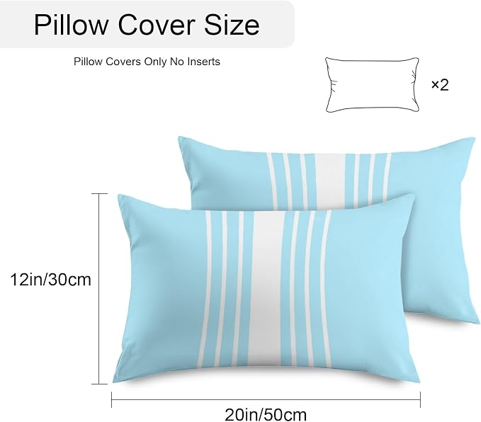 Aqua White Stripe Outdoor Pillow Covers 20x12 Inch Lumbar Pillow Covers Set of 2 Waterproof Decorative Throw Pillow Cases Modern Rustic Vertical Striped Cushion Covers for Patio Furniture Garden Couch