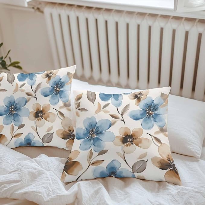 Garden Outdoor Throw Pillow Cover Spring Blossom Flower Waterproof Cushion Covers 2 Pack Pillow Cases Home Decoration for Patio Garden Couch Sofa,Watercolor Floral Leaves