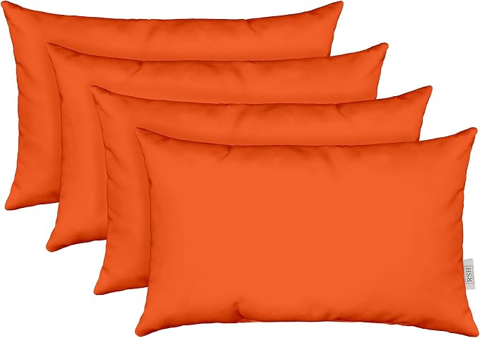 RSH DECOR: Sunbrella Lumbar Throw Pillows Set of 4 | 20" x 12" | Water and Fade-Resistant Performance Fabric | Outdoor Pillow Covers with Down-Alternative Inserts | Canvas Melon