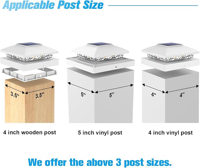 VOLISUN 4x4 Solar Post Cap Light 6pack,Solar Fence - Post Lights Outdoor Waterproof for Wooden/Vinyl Post,White Deck Post Cap Light Solar Powered with Warm White for Garden/Patio/Porch