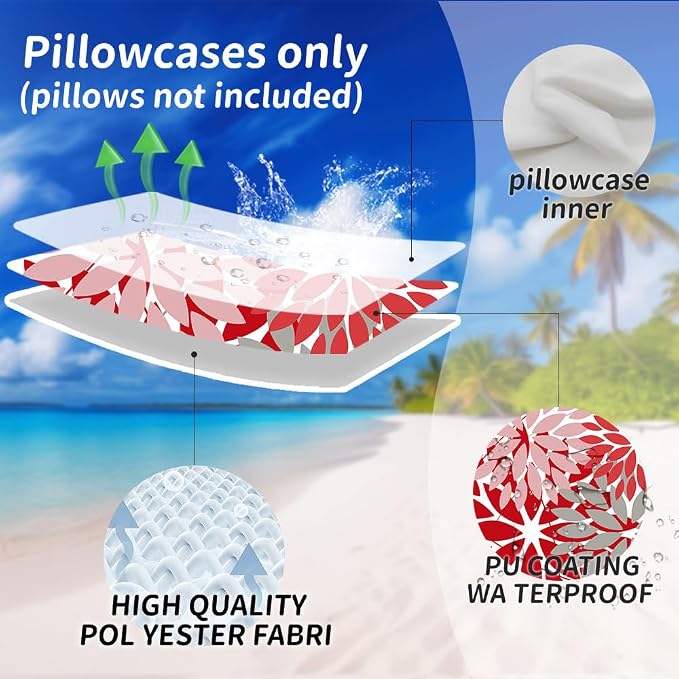 DFXSZ Pack of 2 Outdoor Waterproof Throw Pillow Covers 16x16 Pink Red Grey | Polyester Spring Summer Valentines Floral Decorative Cushion Cases(NO INSERT),For Couch Patio Funiture Garden Home Decor