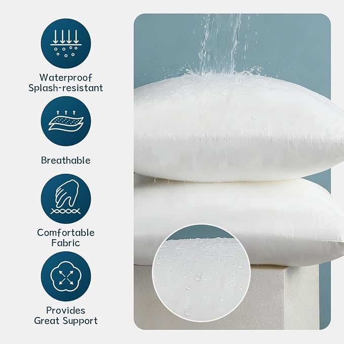 JOJOGOGO 18x18 Outdoor Throw Pillow Inserts Waterproof Set of 4, 18 x 18 White Water Resistant Decorative Pillows for Couch Porch and Patio Furniture