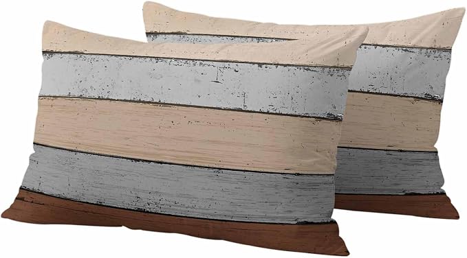 Outdoor Throw Pillow Covers 12X20 Set of 2 Waterproof Ombre Ground Color Brown Grey Decorative Zippered Cushion Covers for Patio Furniture,Lumbar Pillowcases Farmhouse Retro Rustic Barn Wood Texture