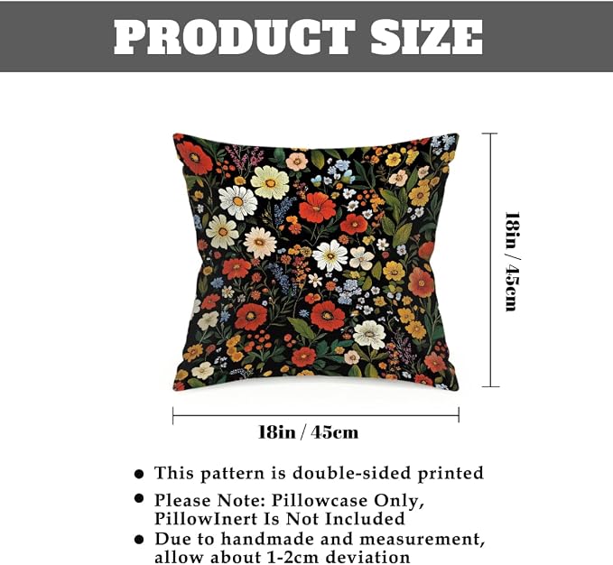 18x18 Inch Outdoor Pillow Covers Set of 2 Waterproof Throw Pillow Covers Decorative Couch Cushion Covers Boho Wild Flowers Plant Square Pillowcases Protectors for Patio Garden Sofa