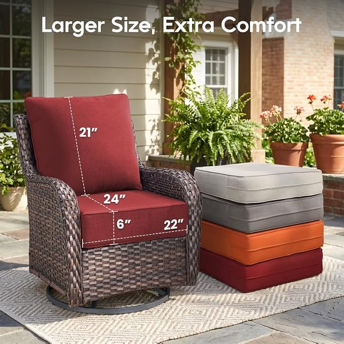 Luxury 22*24*6in Outdoor Patio Cushions, 3 Pieces Red Outdoor Cushion | 6'' Thick Outdoor Cushions, Water-Resistant, Reversible, Removable Cover, for Patio Chairs Sofa Couch Loveseat