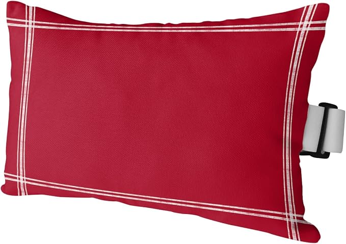 T&H XHome Outdoor Pillow for Chaise Lounge Chair, Solid Color Red Waterproof Headrest Pillow Lumbar Pillows with Insert & Adjustable Elastic Strap for Beach, Poolside, Patio, Office (1 Pack)