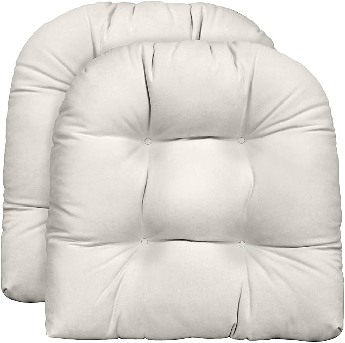 RSH DECOR: Sunbrella Tufted Wicker U-Shape Cushions Set of 2 | 22” x 22” | Outdoor Seat Cushions for Patio Furniture| Crafted with Sunbrella Performance Fabric | Canvas White