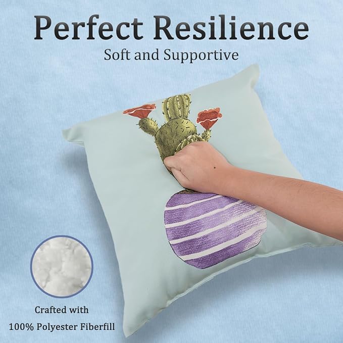 Outdoor Throw Pillows Waterproof Set of 4 18x18 Inches Cactus Print Outdoor Decorative Pillows with Insert for Bed, Couch, Sofa and Patio Furniture