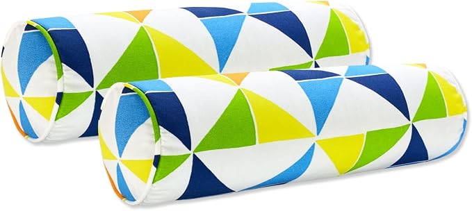 Outdoor Waterproof Decorative Bolster Pillows with Inserts for Patio Furniture, 20x6 Inch Fade Resistant Patio Garden Neck Roll Cushions for Couch Bed Sofa, Triangular Multi