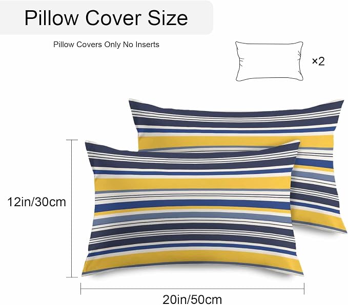 Outdoor Waterproof Throw Pillow Covers Set of 2 Yellow Stripes Lines Lumbar Pillowcases 20x12 Inches Navy Blue Classic Striped Decorative Pillows Cushion Case Patio Pillows for Couch Bed Chair Garden
