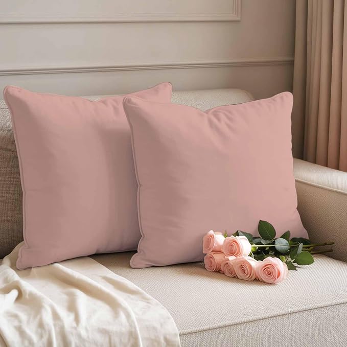 Outdoor Pillow Covers 16 x 16 Inches, Pink Pure Color Waterproof Throw Pillow Cover Set of 2, Aesthetics Contemporary Luxury Decorative Square Cushion Covers for Patio/Couch/Garden